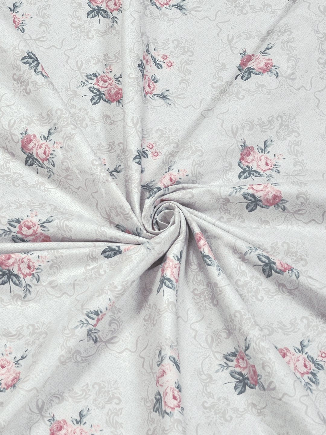 Cream Floral 300 TC Cotton Blend Fitted Double Bedsheet with 2 Pillow Covers