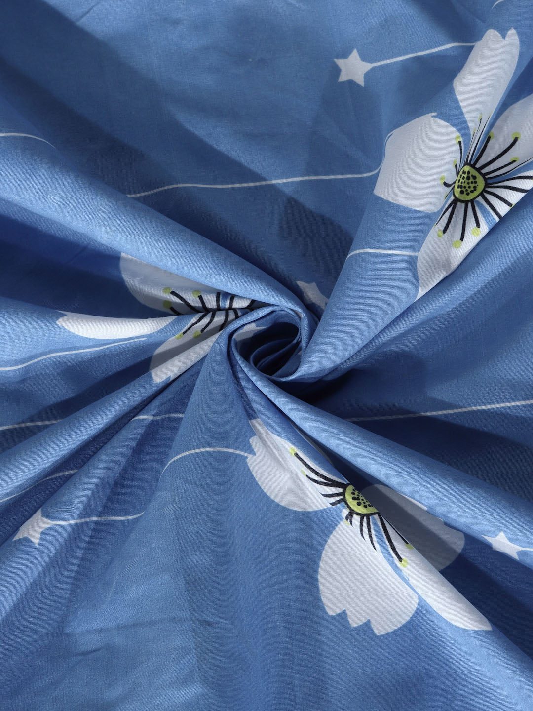 Klotthe Blue Floral 300 TC Cotton Blend Single Bedsheet with Pillow Cover