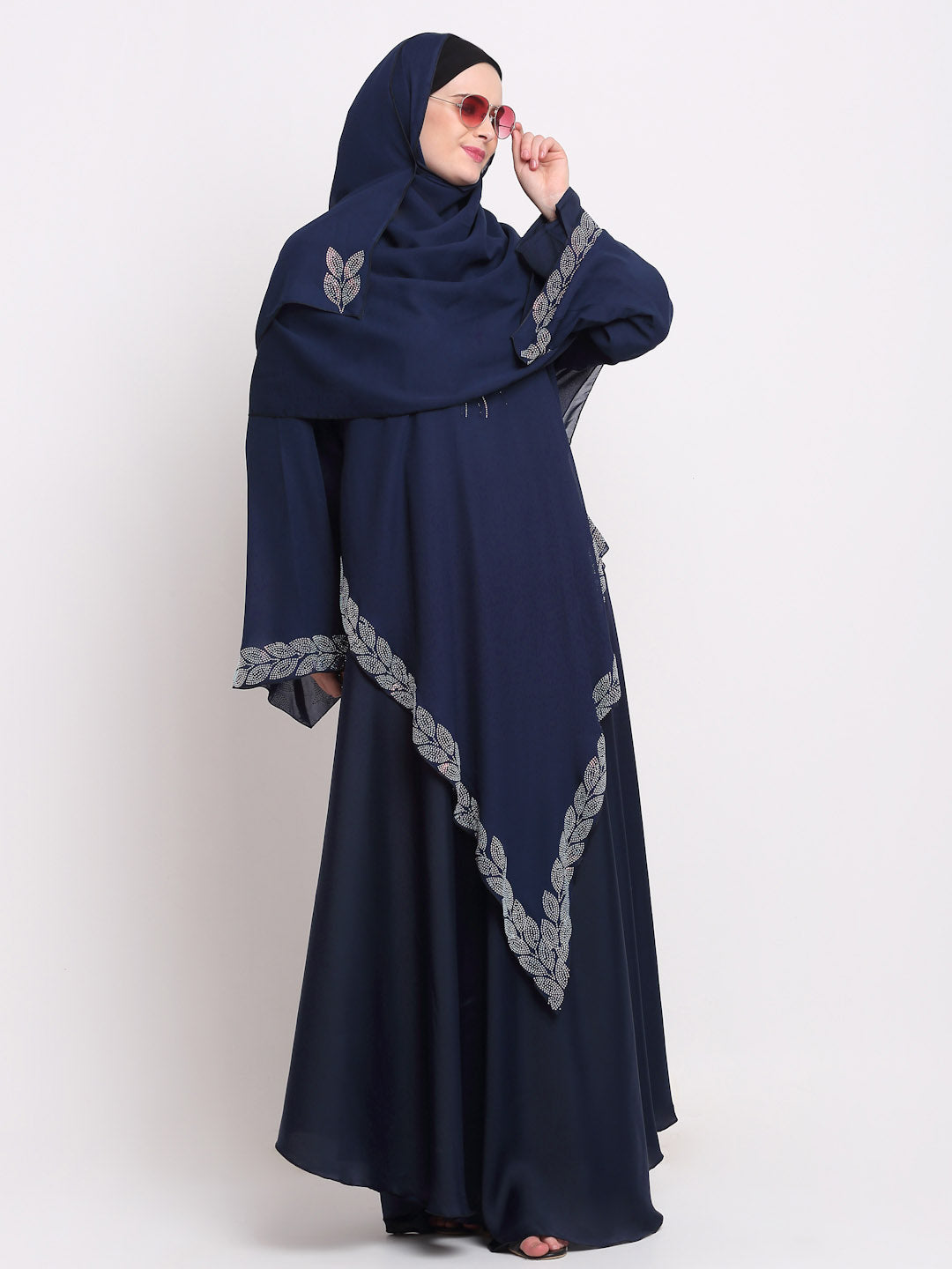 Klotthe Women Navy Blue Solid Burqa With Scarf
