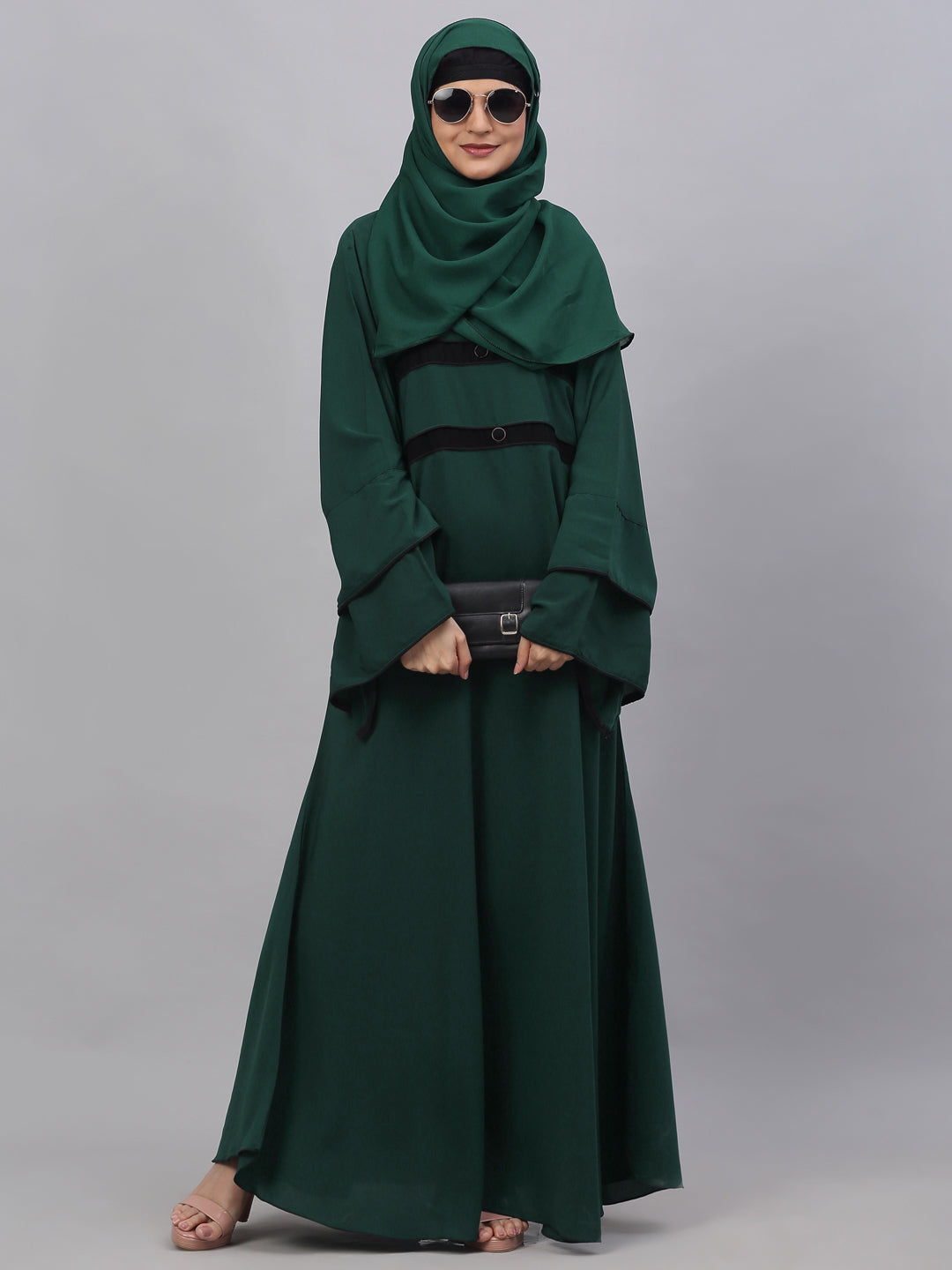 Klotthe Women Green Embellished Burqa With Scarves