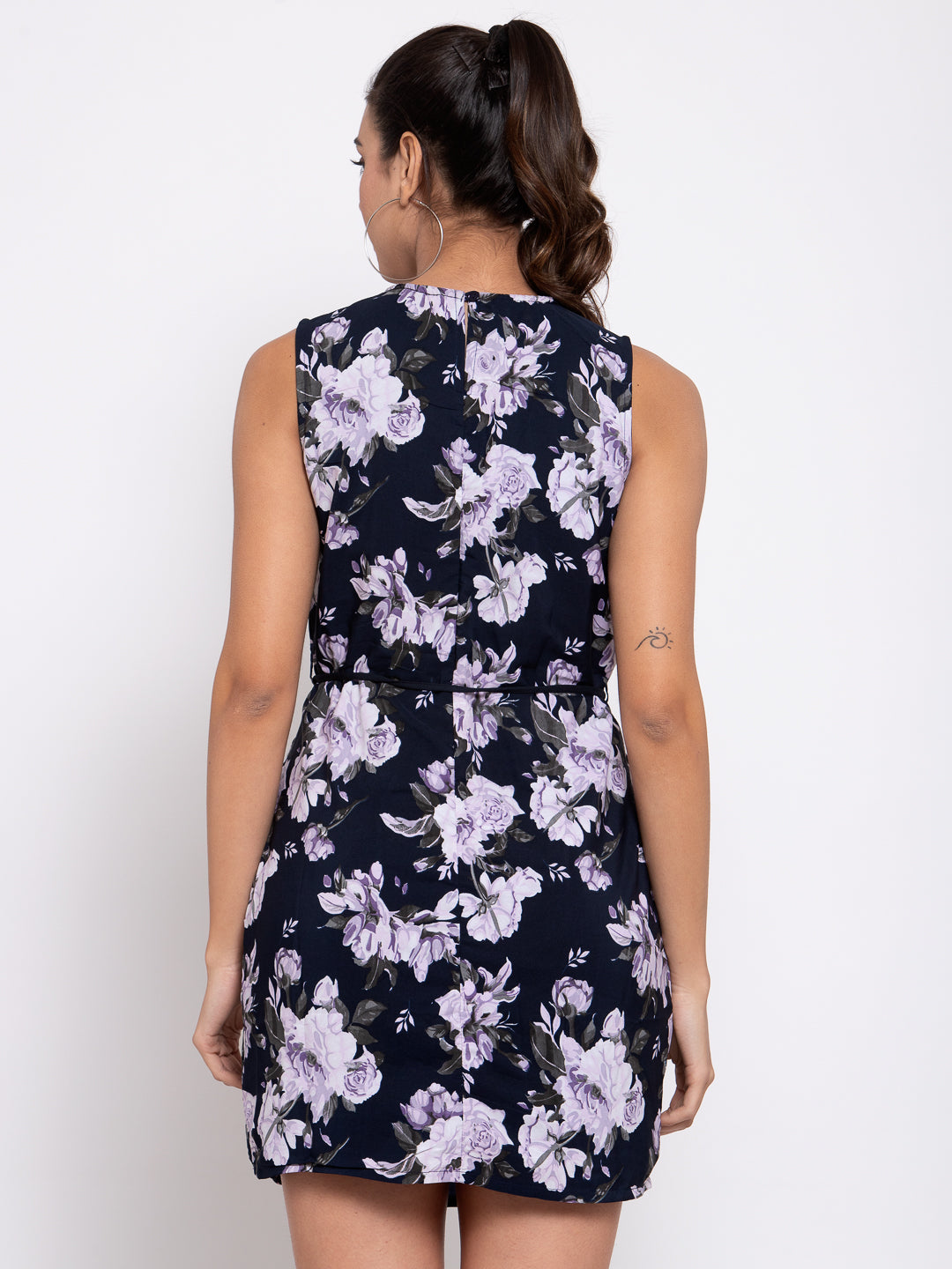 KLOTTHE Blue Floral Printed A- Line Dress