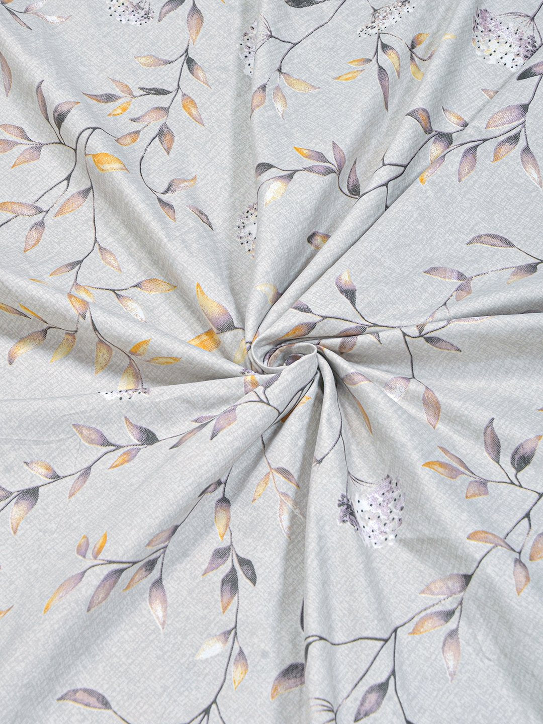 Grey Floral 300 TC Cotton Blend Fitted Double Bedsheet with 2 Pillow Covers