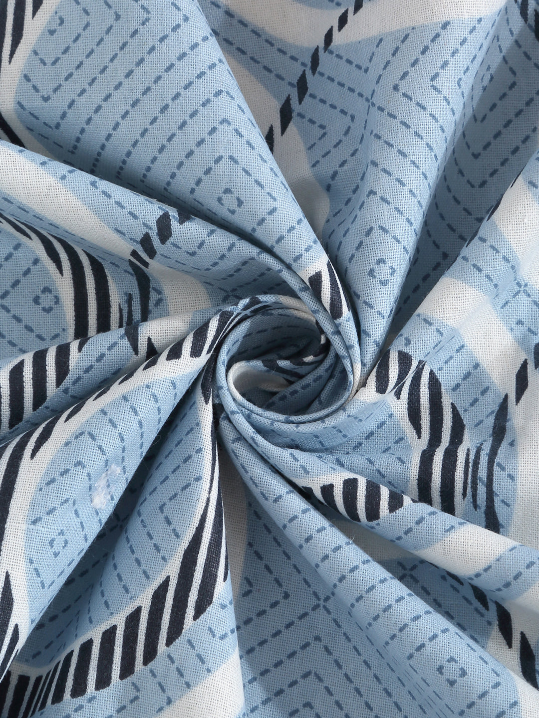 Klotthe Blue Geometric 400 TC Pure Cotton Fitted Double Bedsheet with 2 Pillow Covers