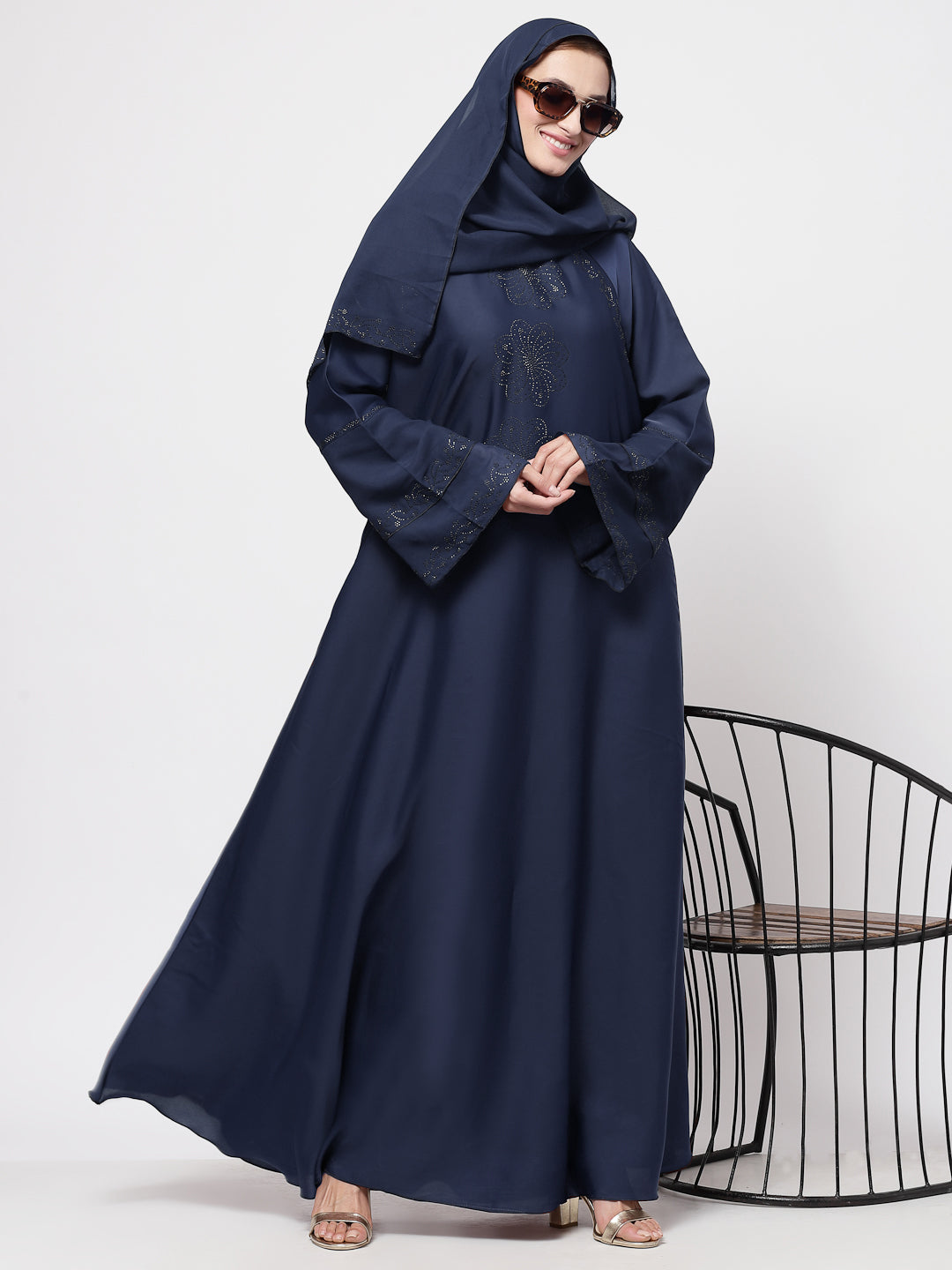 Klotthe Women Blue Embellished Burqa With Scarves