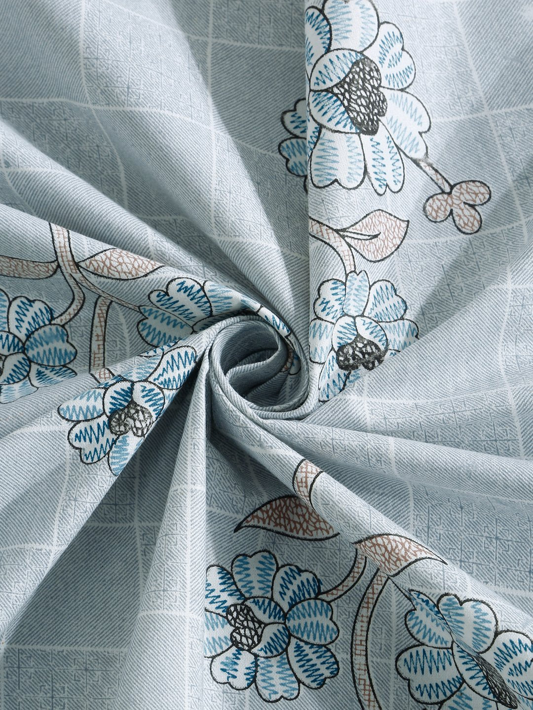 Grey Floral 400 TC Pure Cotton Fitted Double Bedsheet with 2 Pillow Covers