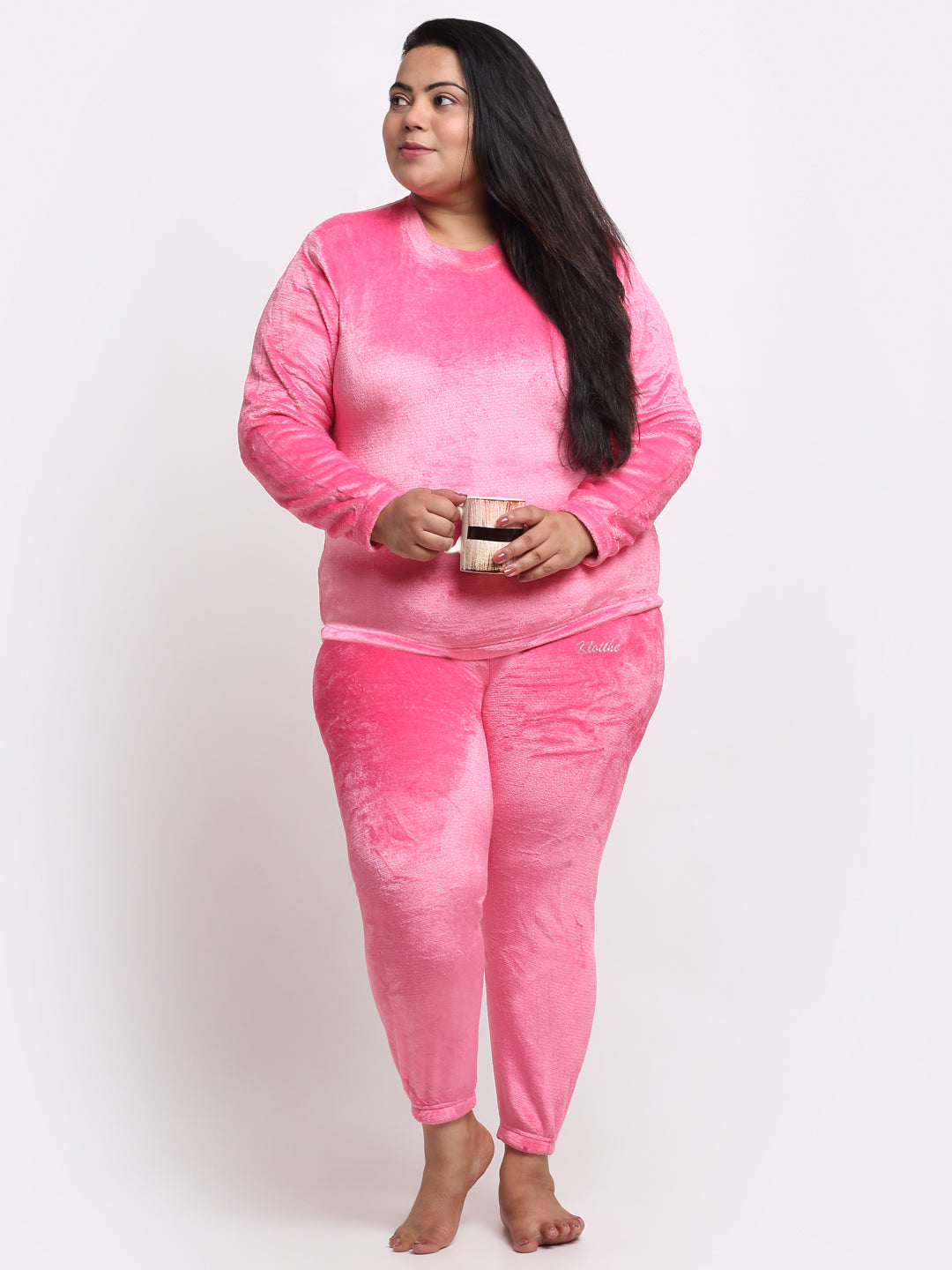 Klotthe Women Light Pink Solid Wool Blend Night Suit