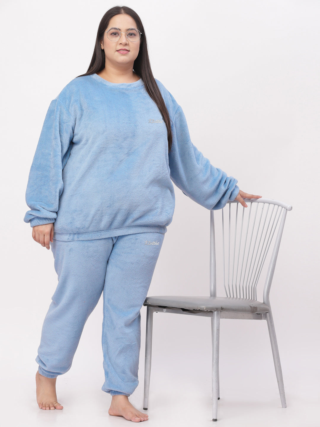 Klotthe Women Blue Wool Blend Solid Night Suit