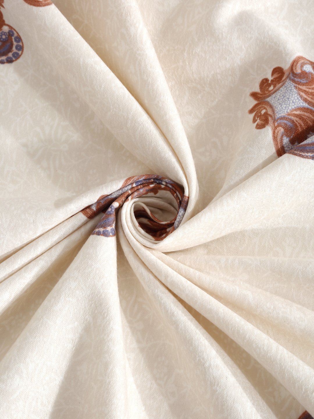 Cream Floral 300 TC Cotton Blend Fitted Double Bedsheet with 2 Pillow Covers