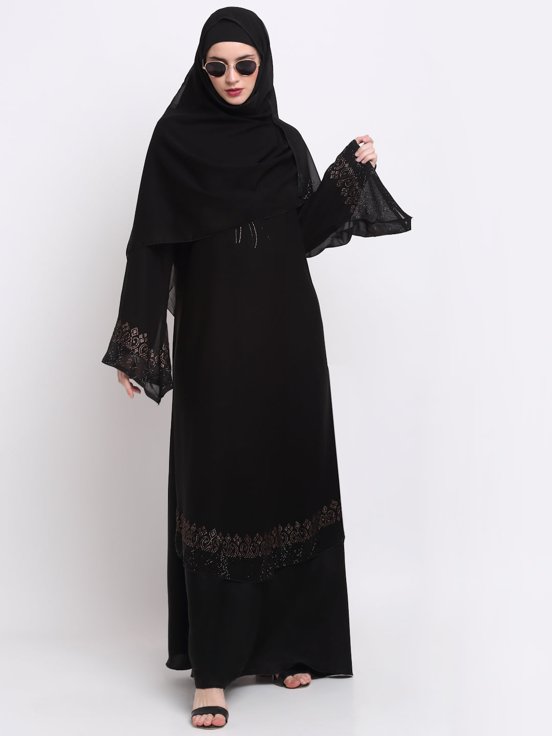 Klotthe Women Black Solid Burqa With Scarf