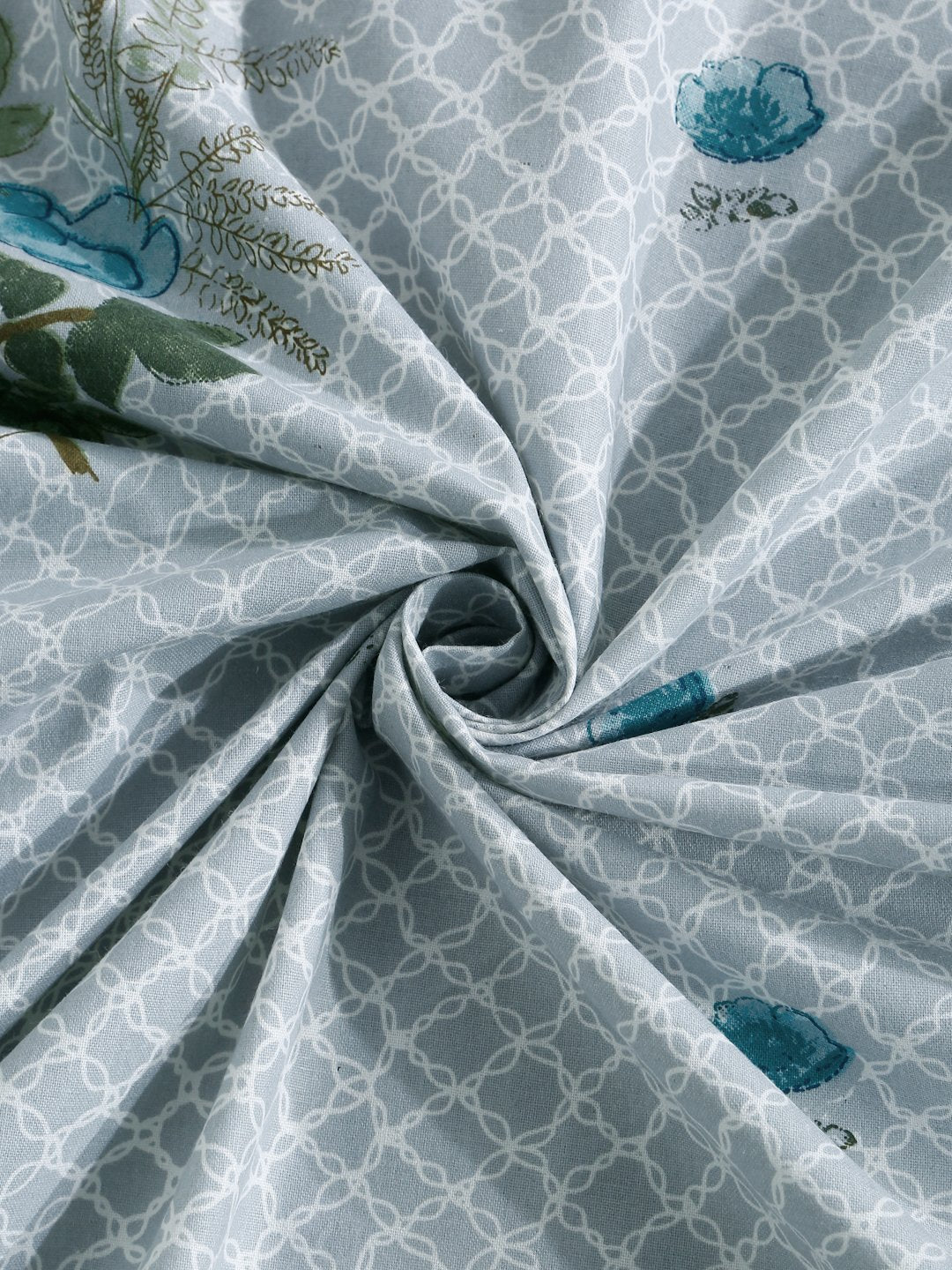 Grey Floral 400 TC Pure Cotton Fitted Double Bedsheet with 2 Pillow Covers