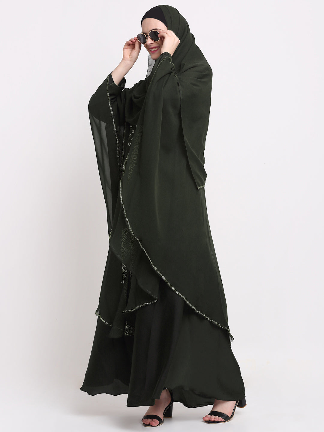 Klotthe Women Green Solid Burqa With Scarf