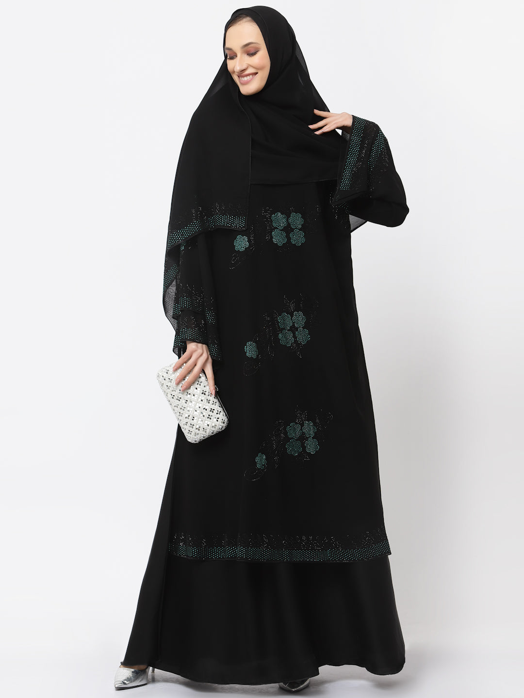 Klotthe Women Black Embellished Burqa With Scarves