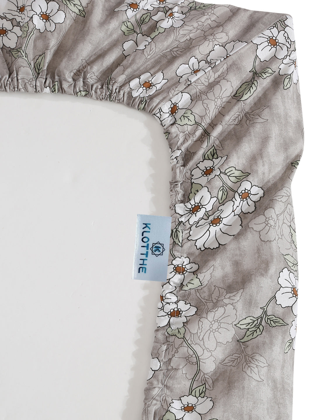 Klotthe Grey Floral 400 TC Pure Cotton Fitted Double Bedsheet with 2 Pillow Covers