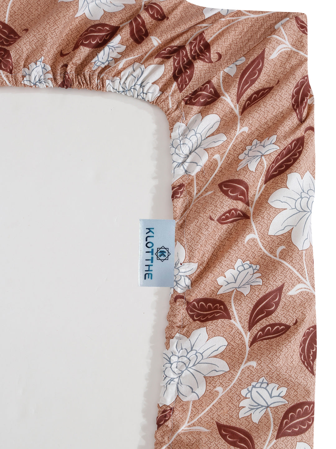 Klotthe Beige Floral 400 TC Pure Cotton Fitted Double Bedsheet with 2 Pillow Covers