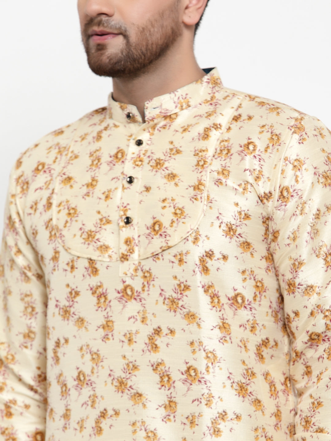 Beige Silk Floral Party Kurtas