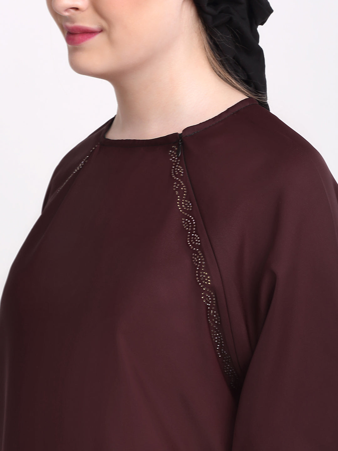 Klotthe Women Burgundy Embellished Burqa With Scarves
