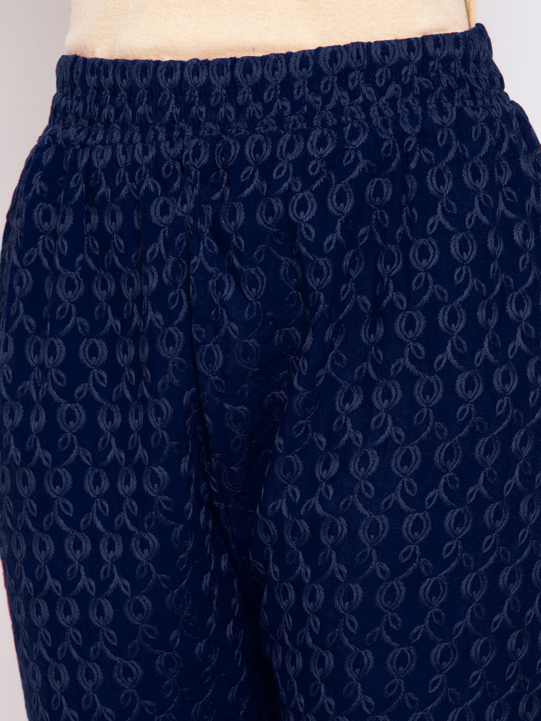 KLOTTHE Navy Blue Cotton Embroidered Trouser