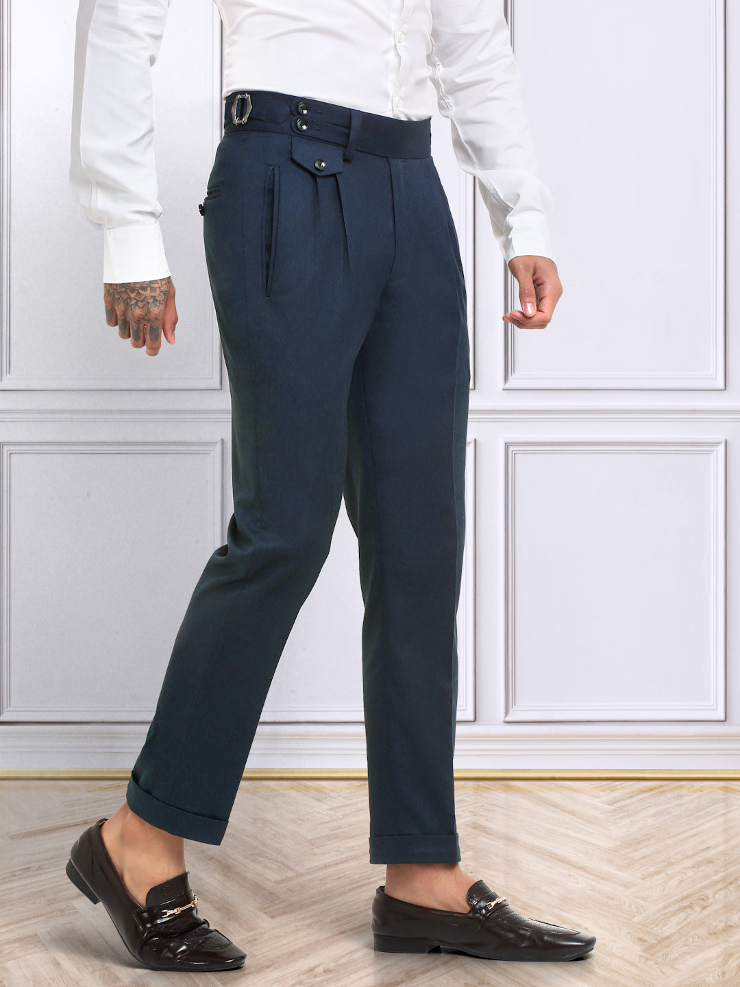 Italian Style Formal Gurkha Pant-NavyBlue