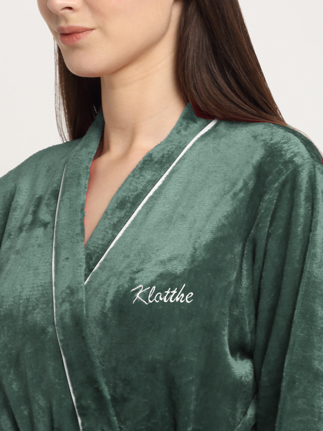 Klotthe Women Green Solid Wool Bath Robe With Belt