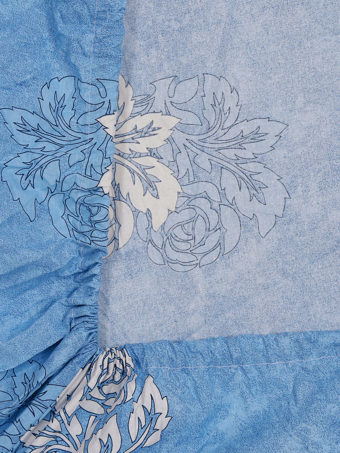 Klotthe Blue Floral 400 TC Pure Cotton Fitted Double Bedsheet with 2 Pillow Covers