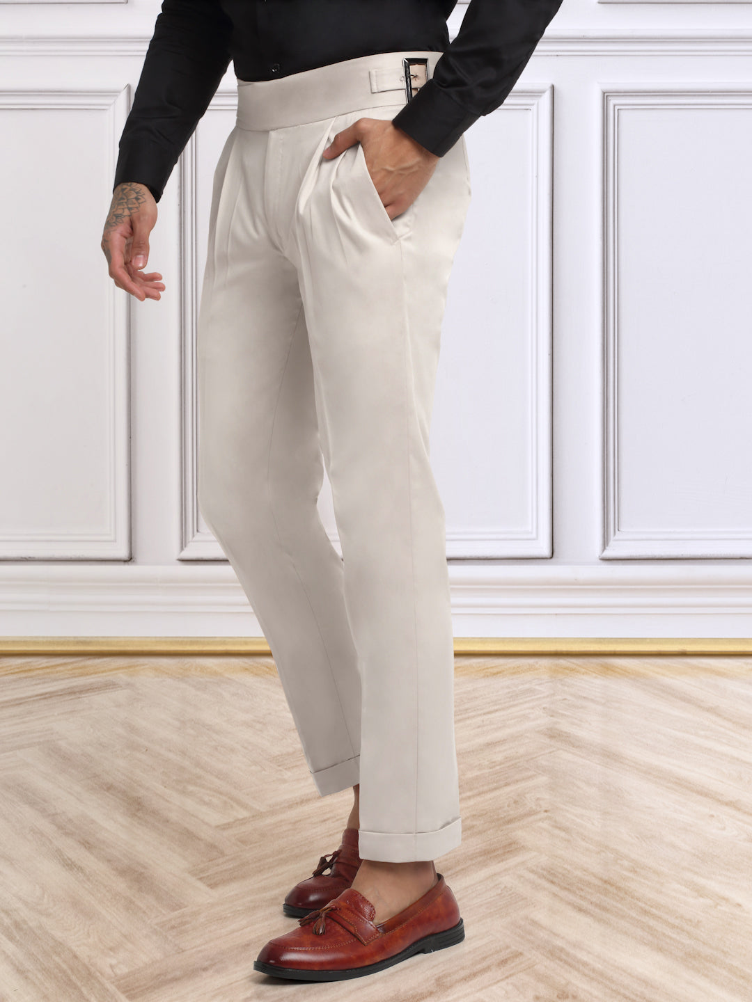 Italian Style Formal Gurkha Pant-Cream