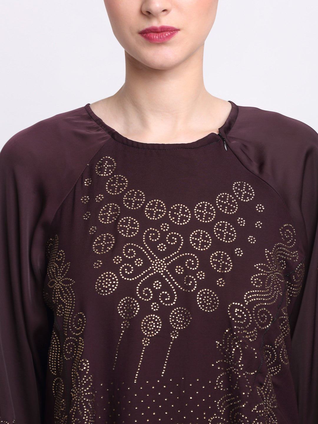 Klotthe Women Burgundy Embellished Burqa With Scarves
