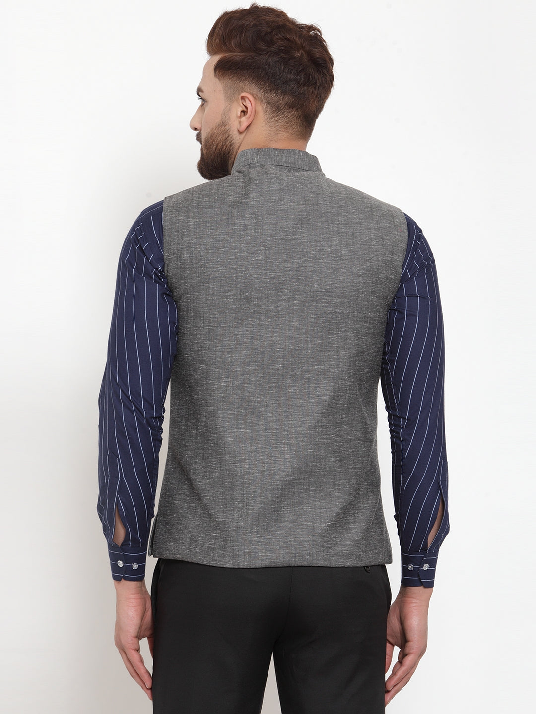 Grey Pure Cotton Party Nehru Jackets