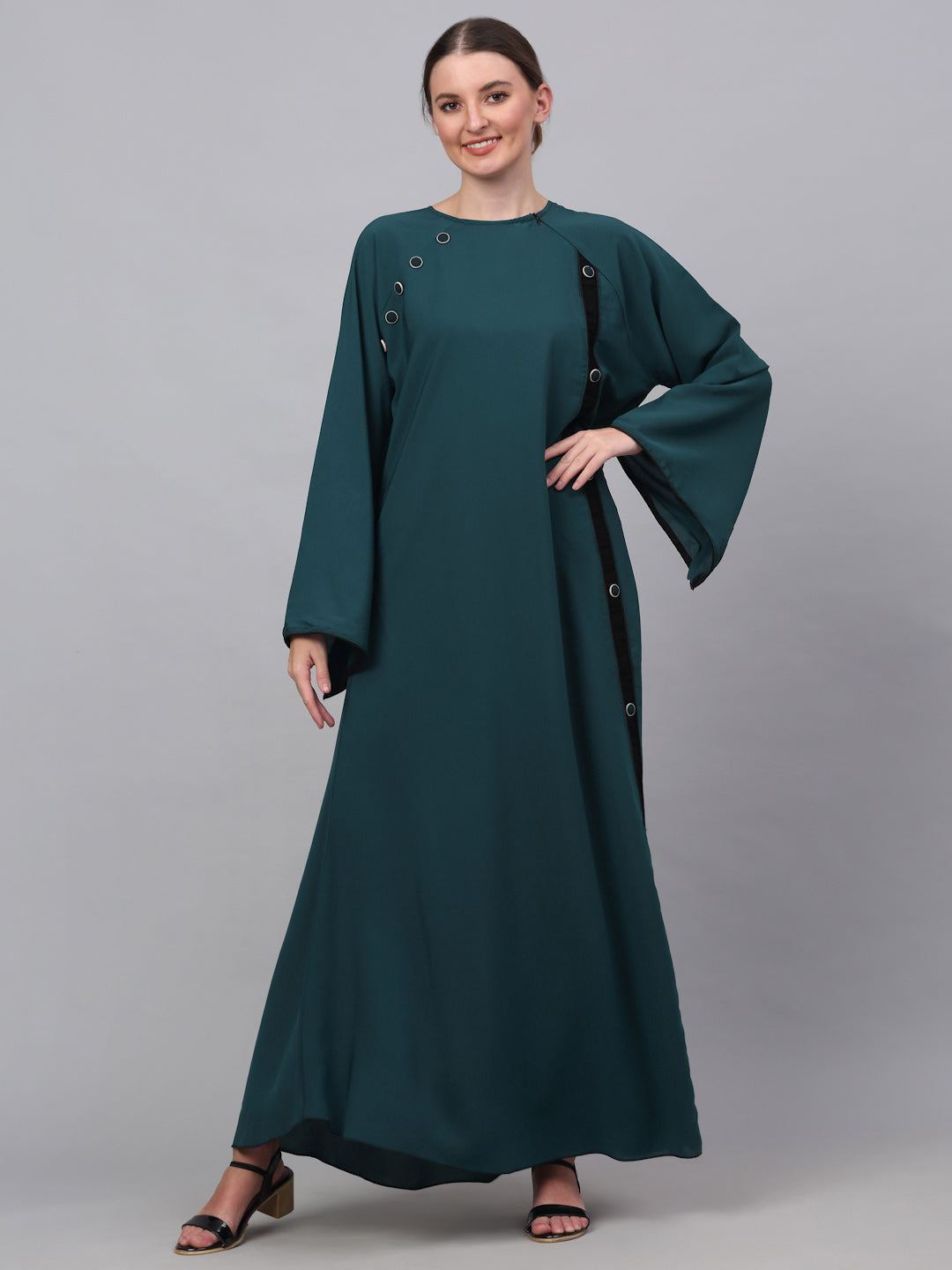 Klotthe Women Turq Embellished Burqa With Scarves