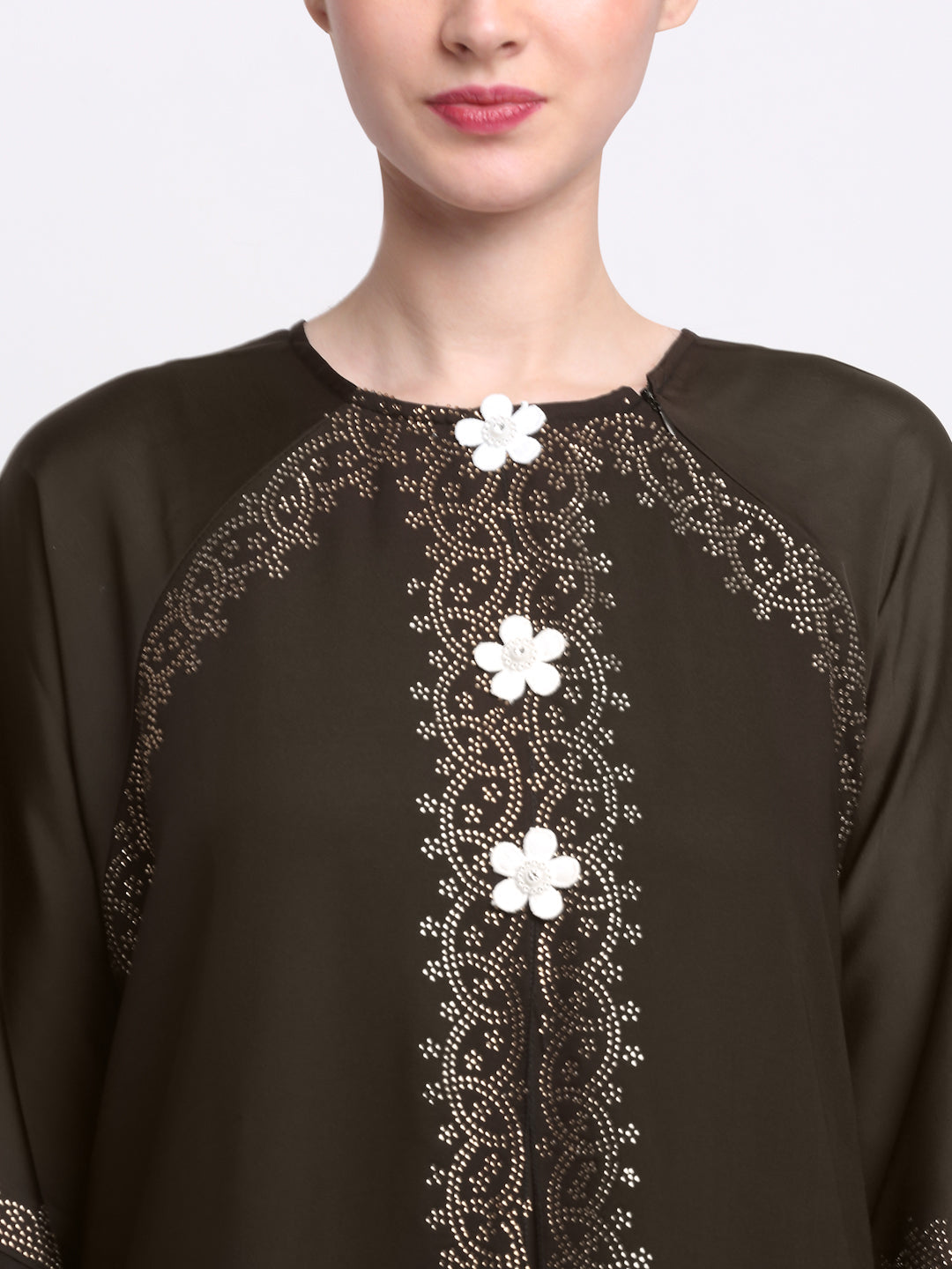 Klotthe Women Brown Embellished Burqa With Scarves