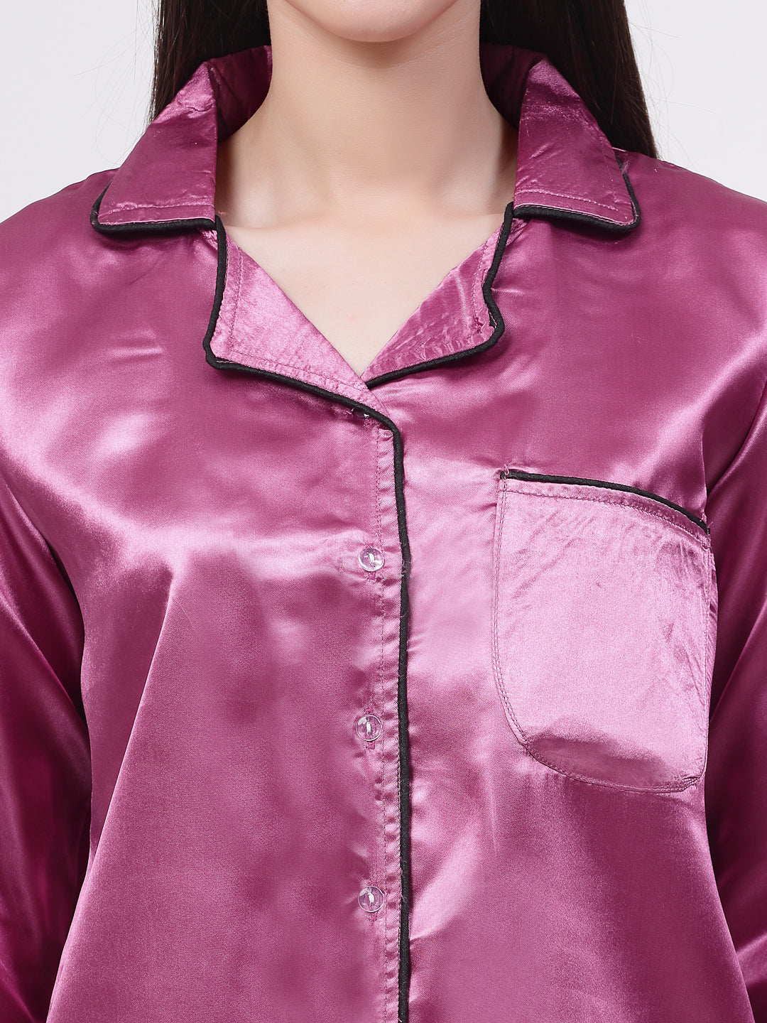 Klotthe Women Purple Solid Satin Night Suit by KLOTTHE