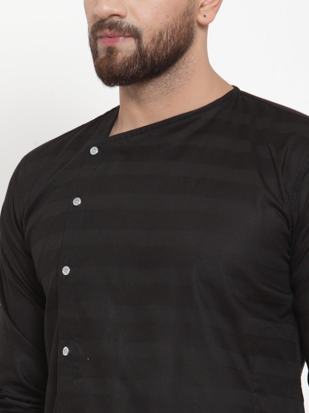 Black Cotton Striped Party Kurtas