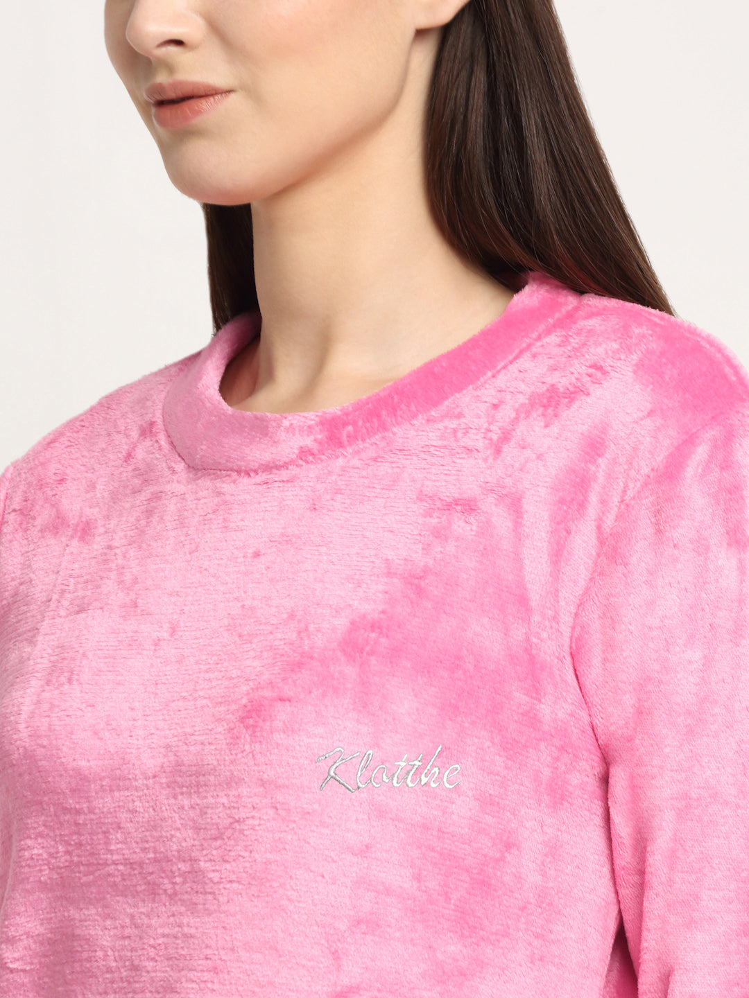 Klotthe Women Light Pink Solid Wool Blend Night Suit