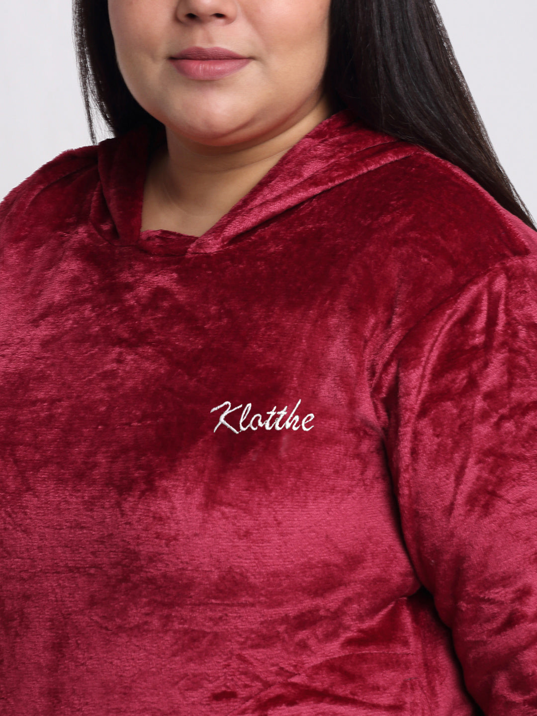 Klotthe Women Red Solid Wool Blend Hooded Night Suit