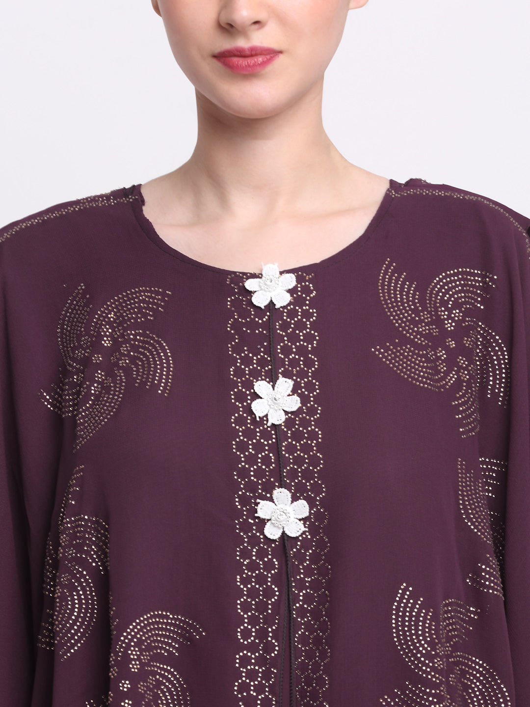 Klotthe Women Burgundy Embellished Burqa With Scarves