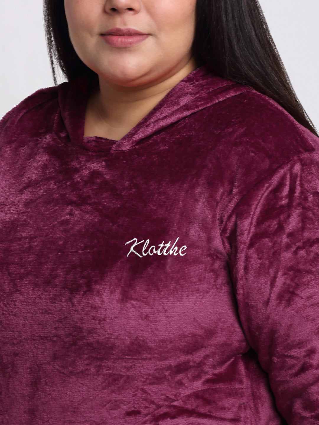 Klotthe Women Maroon Solid Wool Blend Hooded Night Suit
