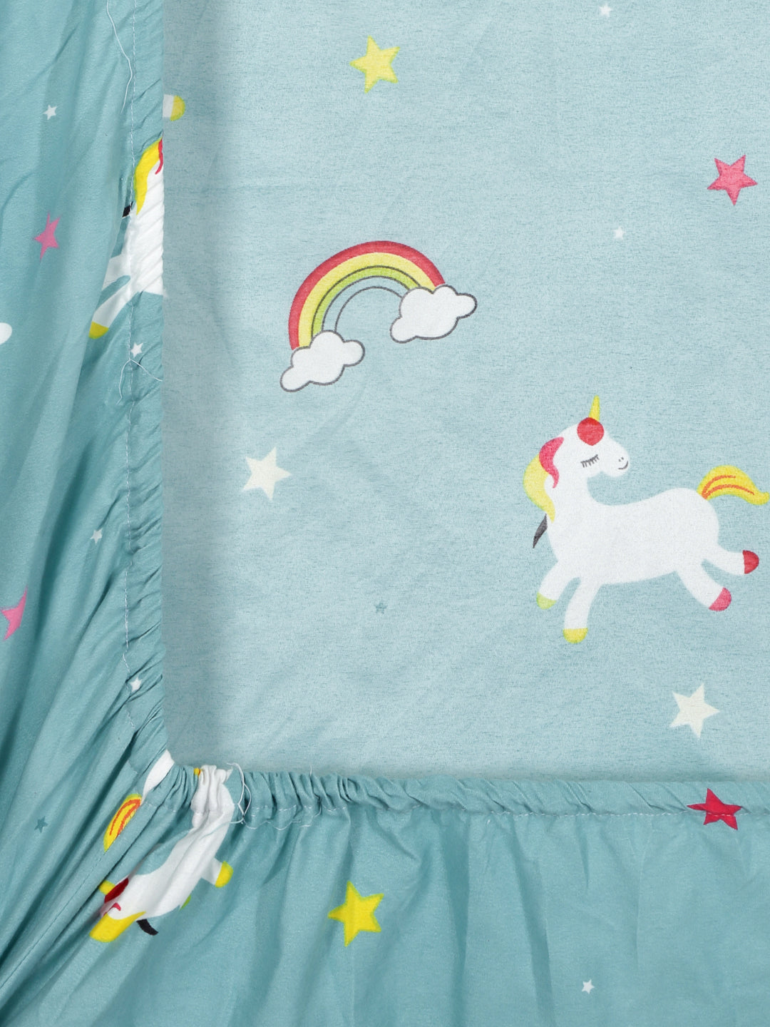 Klotthe Multicolor Cartoon Characters 300 TC Cotton Blend Fitted Double Bedsheet with 2 Pillow Covers