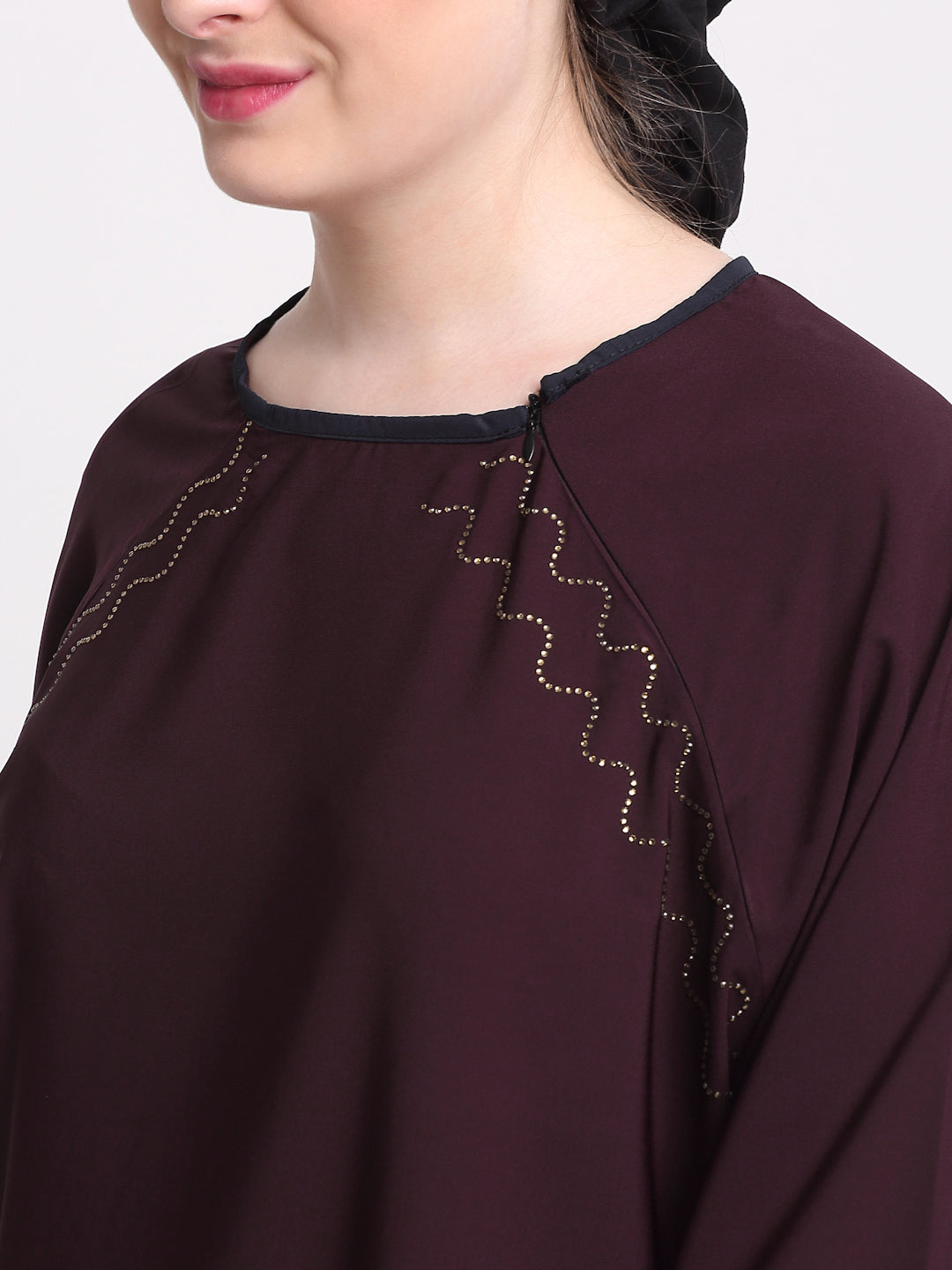 Klotthe Women Burgundy Embellished Burqa With Scarves