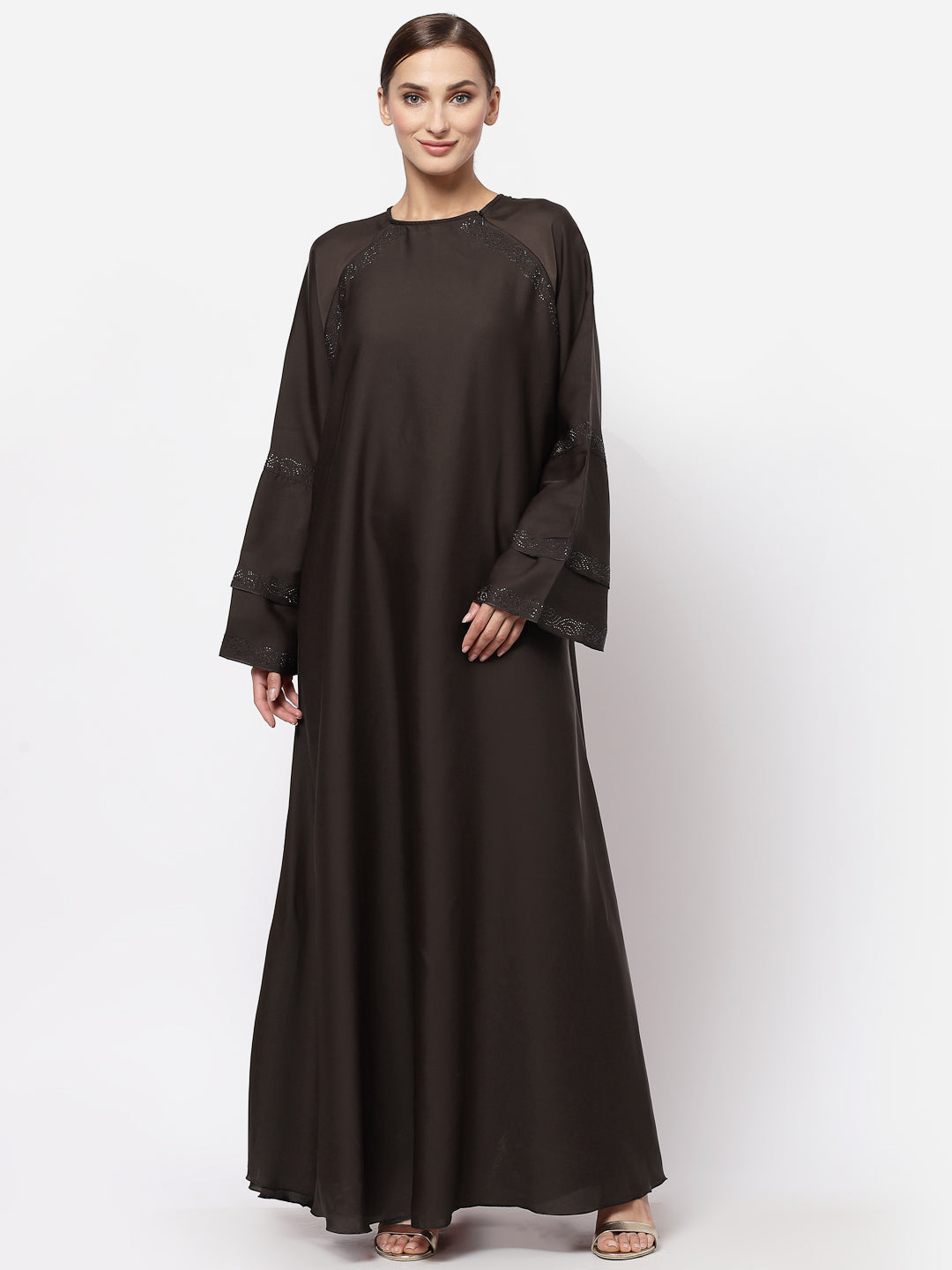 Klotthe Women Brown Embellished Burqa With Scarves