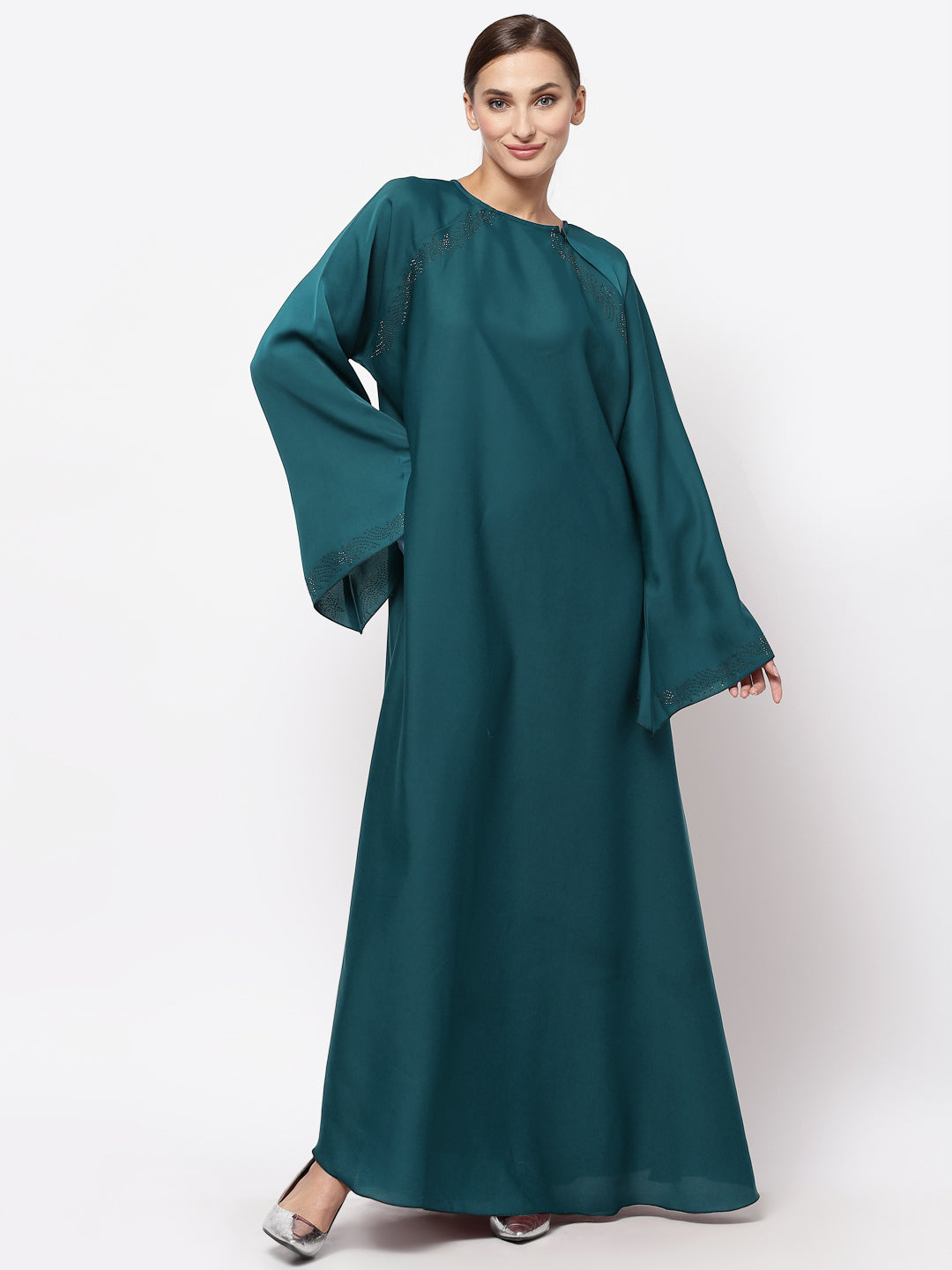 Klotthe Women Turquise Embellished Burqa With Scarves