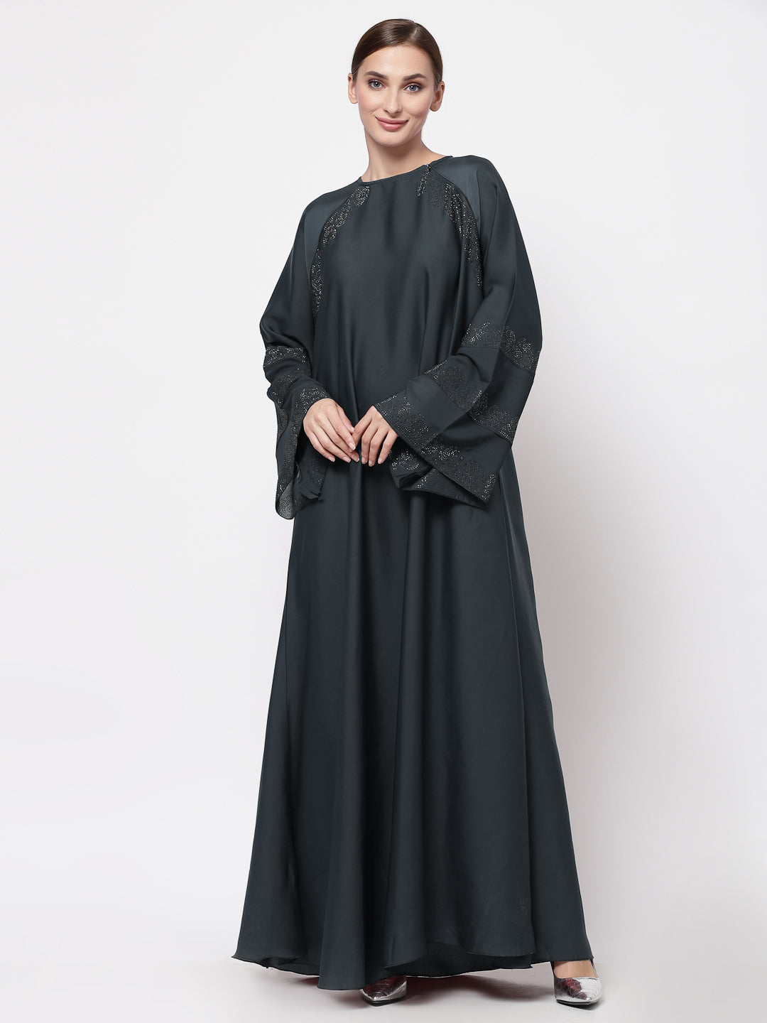 Klotthe Women Grey Embellished Burqa With Scarves