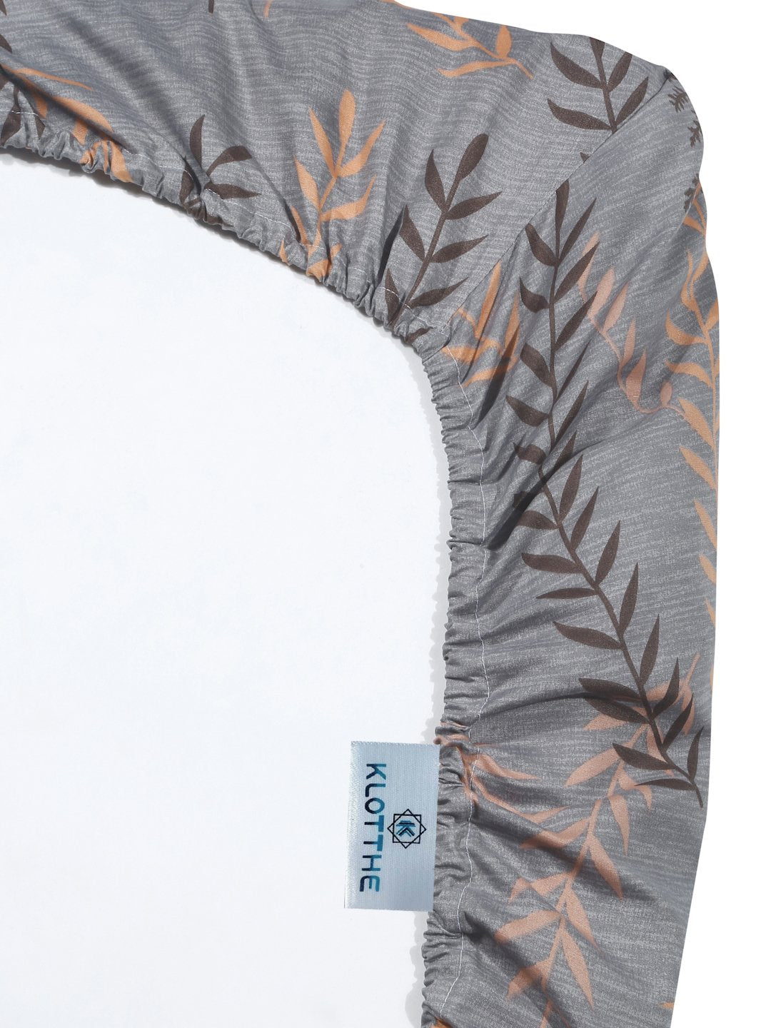 Grey Floral 300 TC Fitted Cotton Blend Double Bedsheet with 2 Pillow Covers