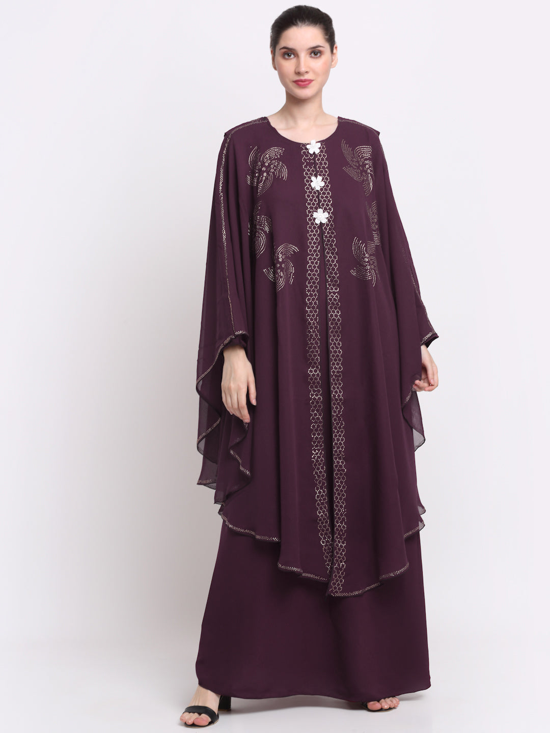 Klotthe Women Burgundy Embellished Burqa With Scarves