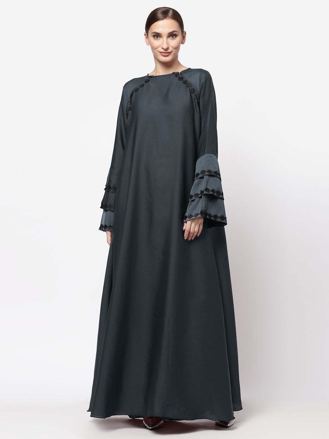 Klotthe Women Grey Embellished Burqa With Scarves