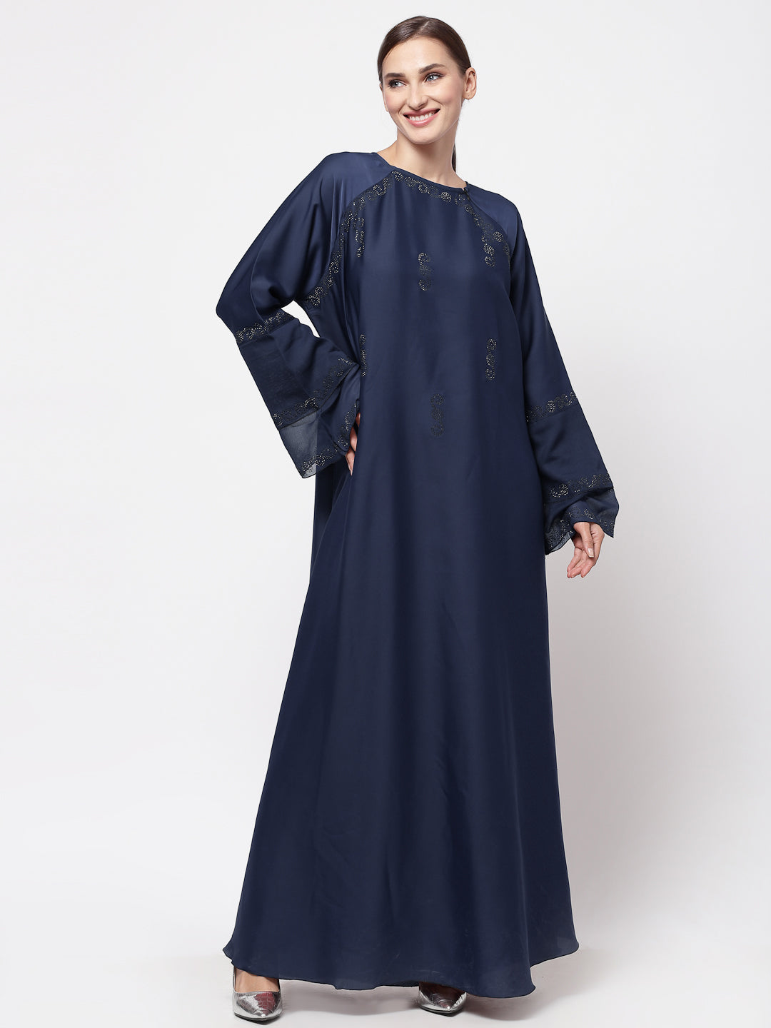 Klotthe Women Blue Embellished Burqa With Scarves