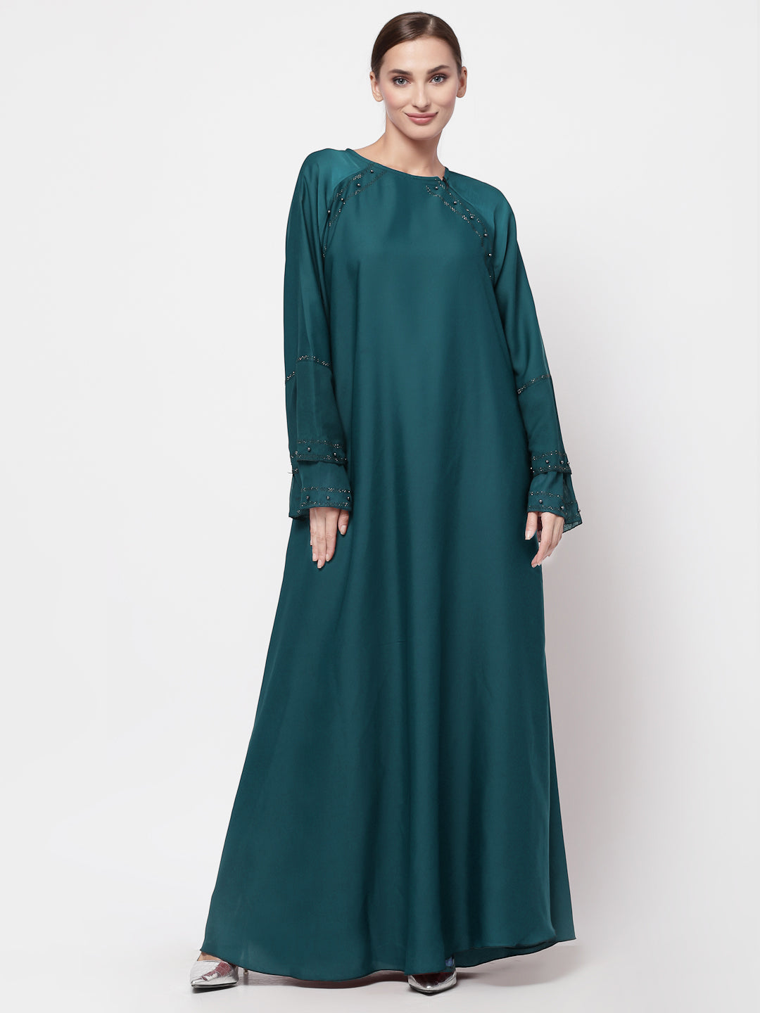 Klotthe Women Turquise Embellished Burqa With Scarves