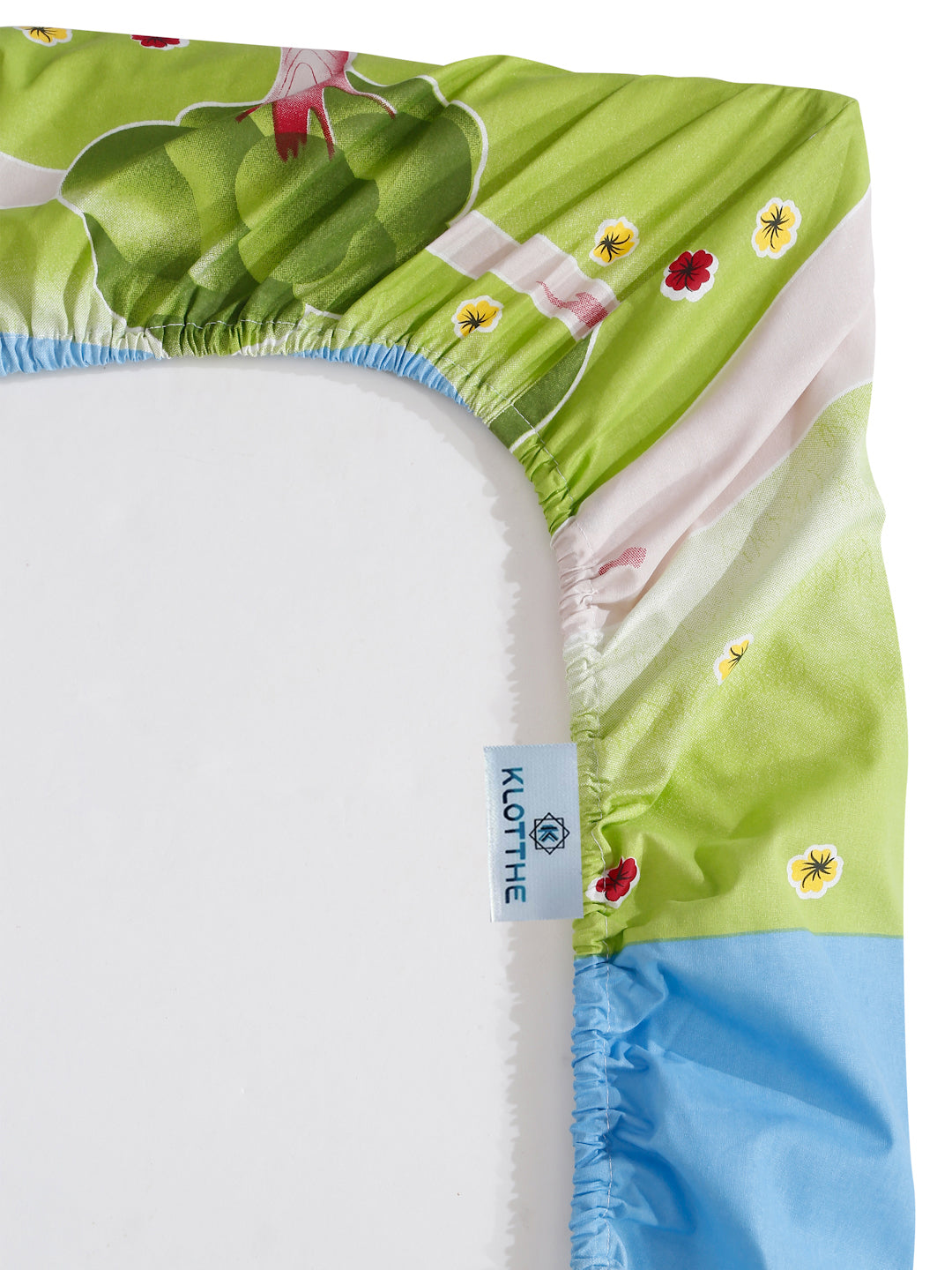 Klotthe Green Cartoon Characters 400 TC Pure Cotton Fitted Double Bedsheet with 2 Pillow Covers