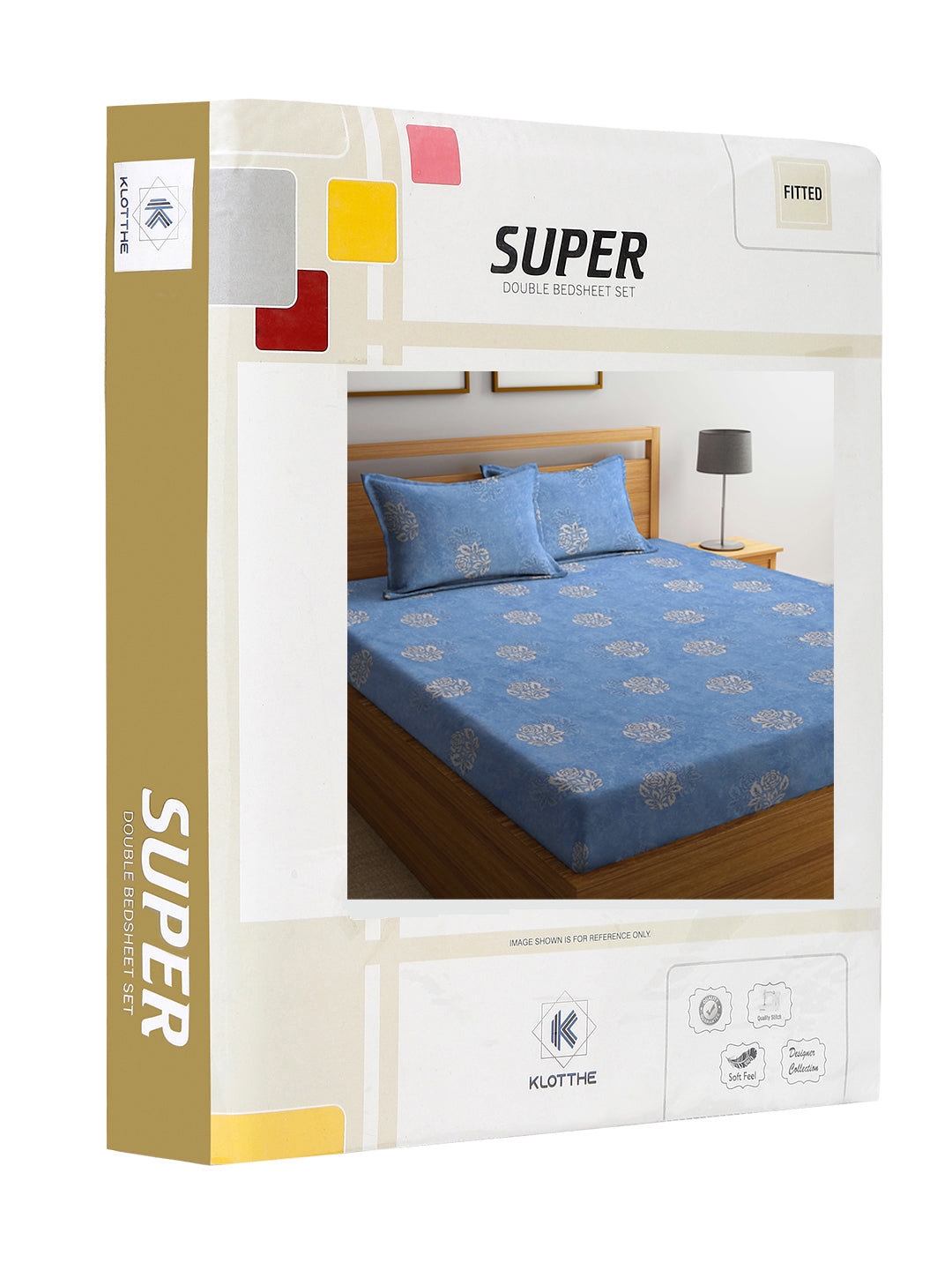 Klotthe Blue Floral 400 TC Pure Cotton Fitted Double Bedsheet Set in Book Fold Packing