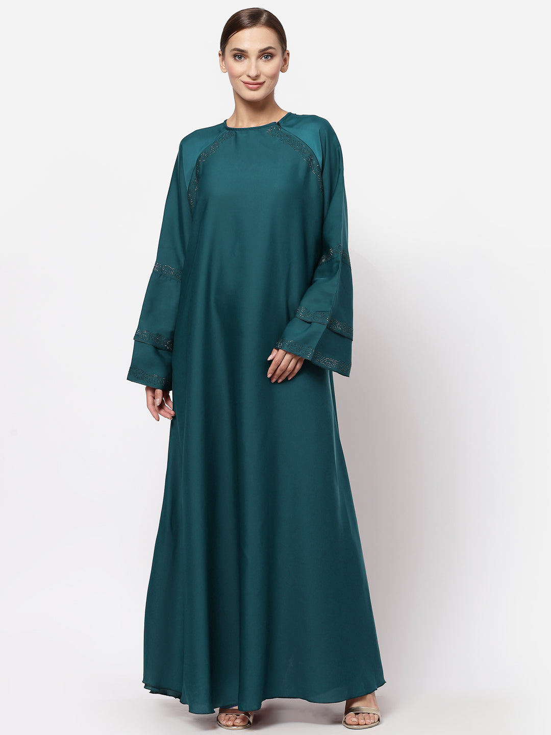 Klotthe Women Turquise Embellished Burqa With Scarves
