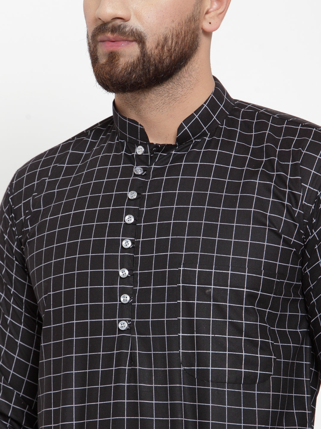 Black Cotton Checked Party Kurtas