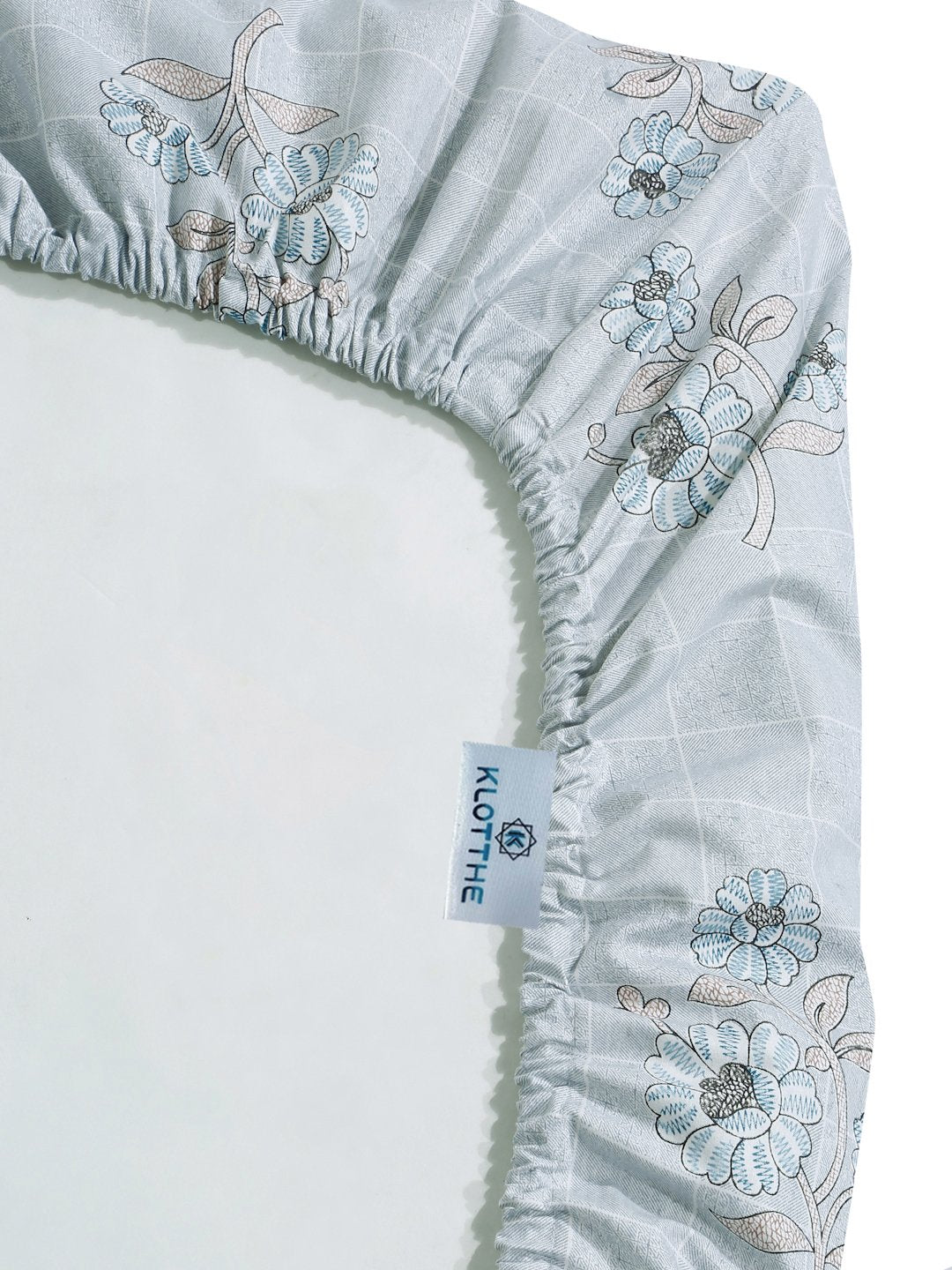 Grey Floral 400 TC Pure Cotton Fitted Double Bedsheet with 2 Pillow Covers